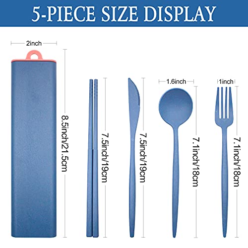 Blue Top Portable Cutlery Set Wheat Grass Dinnerware Set Utensils Set Includes Knife Fork Spoon Chopsticks Pull-Out Design Non-Toxic Bpa Free Cutlery For Travel Picnic Camping Or Office Daily Use #TOP5