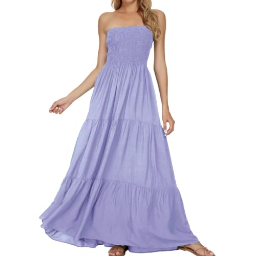 Image of Women's Summer Strapless Tube Top Maxi Dresses Off Shoulder Boho Beach Long Dress