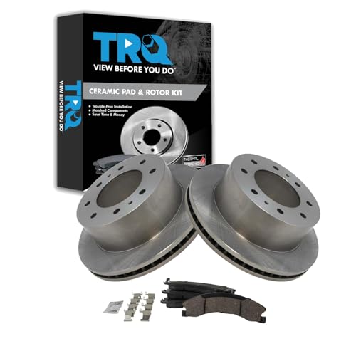 Image of TRQ Rear Brake Pad and Rotor Kit Brake Pads Rotor Ceramic Compatible with 2011-2019 Chevrolet Silverado 2500 HD Silverado 3500 HD 2016-2019 Suburban 3500 GMC Sierra 2500 Sierra
