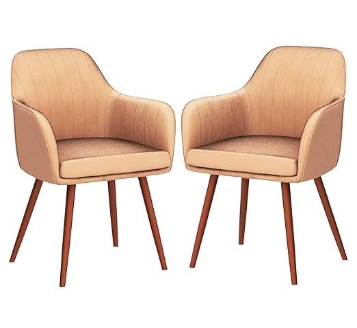 Image of Nexon Chair Set of 2 Velvet Dining Chairs, Cushion Seat Chair for Living Room Bedroom Restaurant, Modern Contemporary Upholstered with Polished Rosegold Metal Legs (Light Brown)