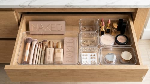 Image of mechdel Drawer Organizer Set /Bathroom and Dressing Table Trays /Cosmetic Display /Bathroom Cosmetic Organizers /Unbreakable Drawer Organizer /Drawer Divider Tray (Transparent, 8PCS SET)