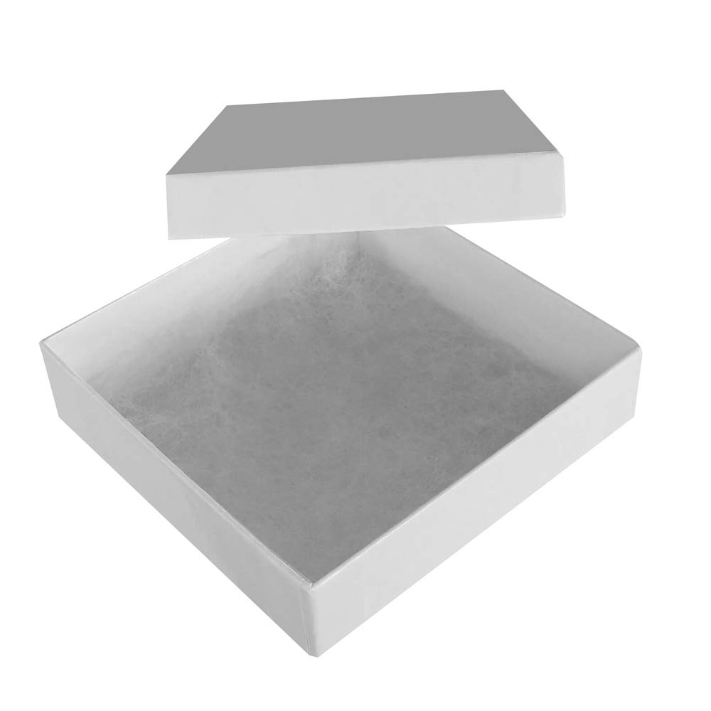Glossy White Cotton Filled Gift Packaging Boxes (3-5/8" x 3-5/8" x 1" H)