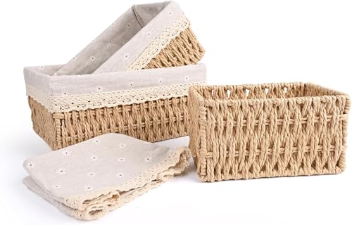 Opiniones de Cestos de almacenaje que puedes comprar esta semana. 48 Cestas tejidas a mano para almacenamiento,3 Piezas Canastas para Baño Organizador,Organizadora de Almacenamiento,para Diseño Higiénico y Decorativo para Hogar, Dormitorio y...