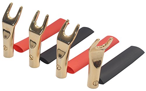 KK-Y4 [4 Pack] 4pcs total, Hi-end Gold Spade Plugs, Speaker Cable Connecto Screw Type Plug with Heat Shrink Tubing KK-Y4