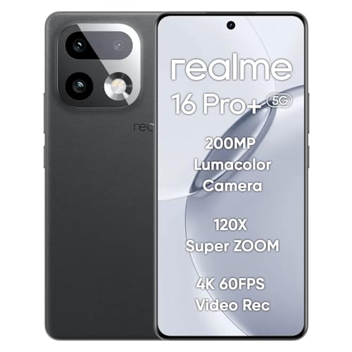 Image of realme 16 Pro+ 5G Smartphone 8+256GB, 144Hz AMOLED Display, 7000mAh Battery, 80W SuperVOOC, 200MP Periscope Primary Camera 50MP Front Camera, Snapdragon 7 Gen 4, IP69, Grey