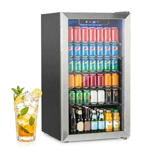 Image of DOGHLY 3.1 Cu.ft Beverage Refrigerator Cooler, 110 Can Mini Fridge with Glass Door, Digital Temperature Display for Soda, Beer or Wine For Office Bar with Adjustable Removable Shelves