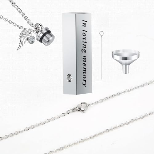 16 Pcs Urn Necklace For Ashes Urn Necklace Stainless Steel Cremation Jewelry For Women Men Cylinder Memorial Necklaces Keepsake Pendant With Funnel(Silver,Black)2