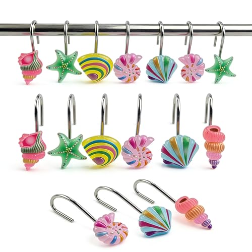 Wehome Sea Shells Shower Curtain Rings Set of 12 Sea Shells Shower Curtain Hooks Pack of 12