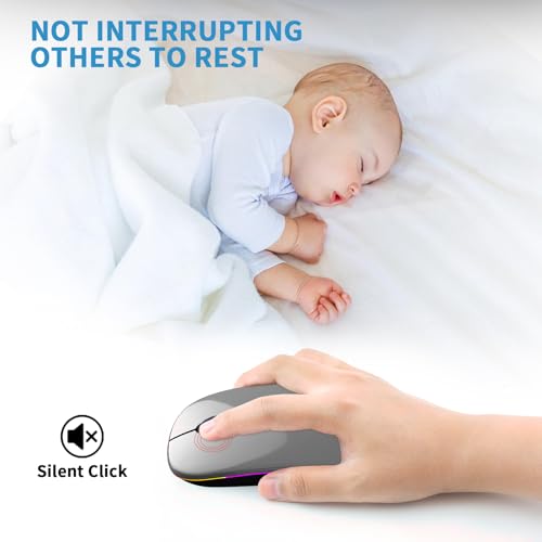 Image of Wireless Bluetooth Mouse, Rechargeable, LED, Silent, Ultra-thin Design (Bluetooth 5.2 and 2.4GHz USB Receiver) | Portable Computer Mouse for Laptops, iPads, MacBooks and Apple Devices (Grey)