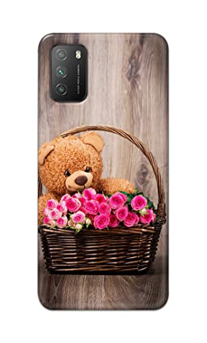 Image of PRINTFIDAA Roses and Teddy Bear in The Wicker Hard Back Cover for Poco M3 Back Cover -(P6) KAT1004