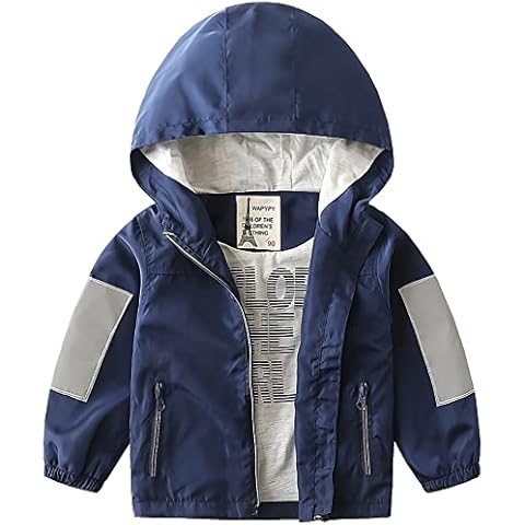 Little Boys Hooded Jacket, Cartoon Print Windproof Windbreaker Zip Coat Outwear(18-24 Months,NavyBlue,tag size 90) Cover