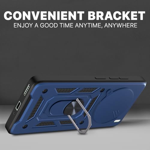Image of Pikkme Back Cover for Vivo X200 5G | D10 Tough Armor | 360 Protection Case | Sliding Camera Shield Cover & Ring Holder Stand Bumper Case (Blue)