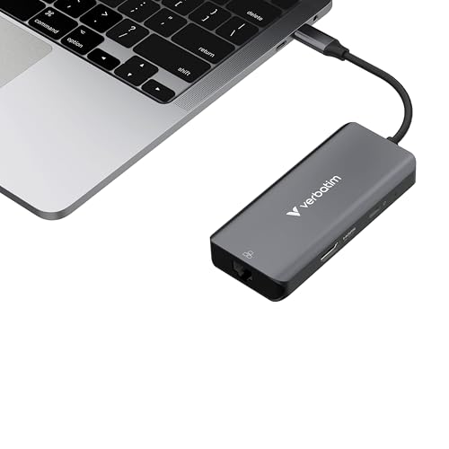 Image of Verbatim USB-C Essentials Multiport Hub- 6 Ports: (3) USB-A 3.0 /3.2 Gen 1, (1) USB-C 3.0 /3.2 Gen 1, RJ45 Ethernet, 4K HDMI and Up to 100W Power Delivery