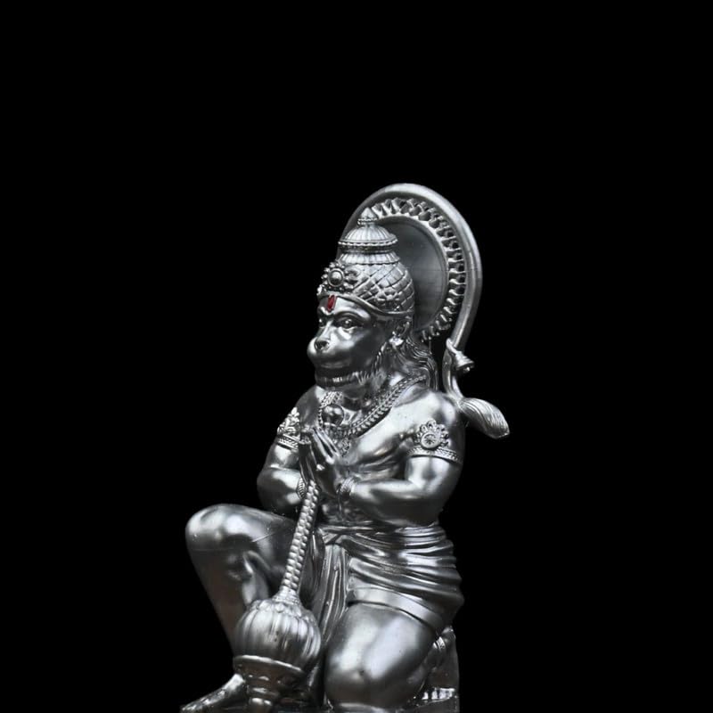 Image of Mahabali Hanuman Idol Silver Look Small Divine Murti for Mandir, Car Dashboard, Home & Office | Resin Lord Hanuman Statue for Pooja, Vastu & Festival Gifting