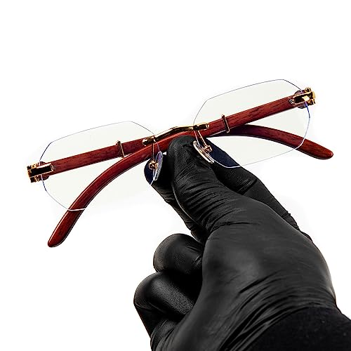 Street Knitted Mens Women's Gold Frame Luxury Classic Geometric Clear Lens Wood Arm Blue Light Glasses Rimless Trendy Retro 90's Unisex Hip Hop Fashion Woodgrain Non Prescription Eye Glasses2