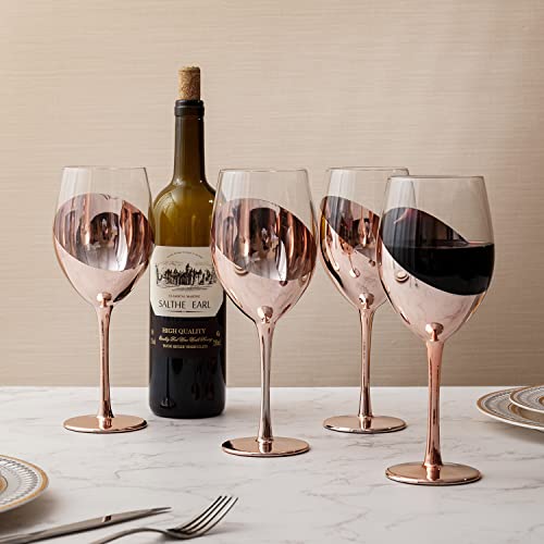 Mygift KIT1829COP-X4-V2 14 Oz Copper-Toned Stemmed Wine Glass Set Of 4, Dinner Party And Wedding Events Glassware thumb #2