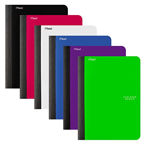 Five Star Composition Books/Notebooks With Pocket, College Ruled Paper, 100 Sheets, 9-3/4" X 7-1/2", Assorted Colors, 6 Pack (38019) #TOP5