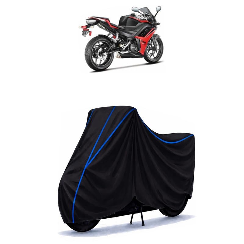Image of Hero Karizma 300 Bike Cover Water Resistant Universal Motorcycle Rain | Heavy Duty UV Protection, Dust, Scratch Indoor Outdoor All Weather with Black Blue Piping Elastic