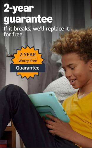 Image of Amazon Fire HD 8 Kids Pro tablet, ages 6-12. Bright 8 inch HD screen, includes ad-free content, parental controls, 13-hr battery, slim case for older kids, 64GB, Hello Teal, (2024 release)