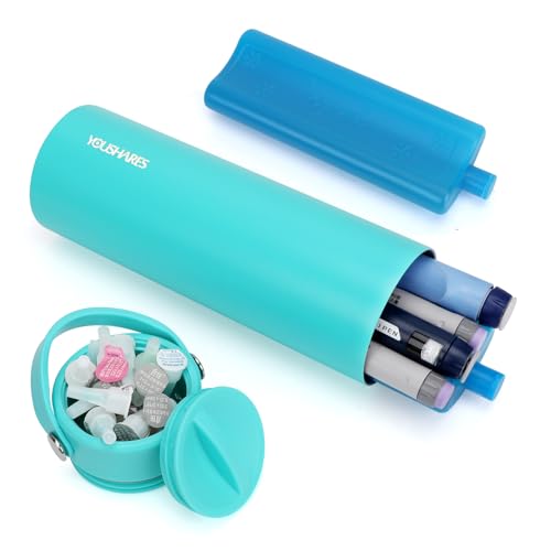 YOUSHARES 24H Insulin Cooler Travel Case Insulin Pen Cooler Bottle, 1-5 Pens Refrigerated Medicine Travel Case with TSA Approved Ice Pack, Portable Diabetes Travel Case for Long Trip and Daily