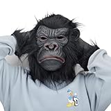 AICKER Latex Animal Gorilla Mask with Gloves - Halloween Latex Animal Full Head Cover Mask - Gorilla Head Mask Set for Halloween Costume Black