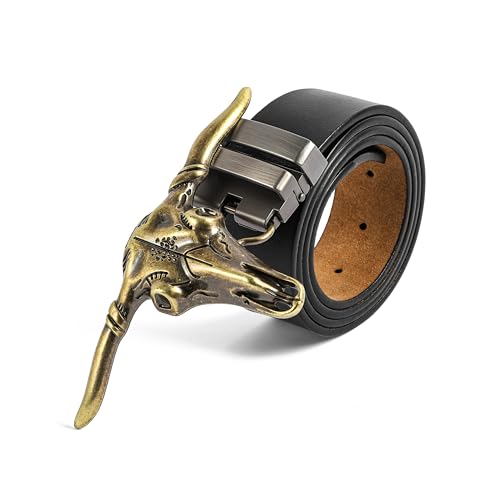 Western Belt Cowboy Belts for Men Women, Western Leather Belts Bull Buckle Belt for Jeans, Buckle Removable Plaque2