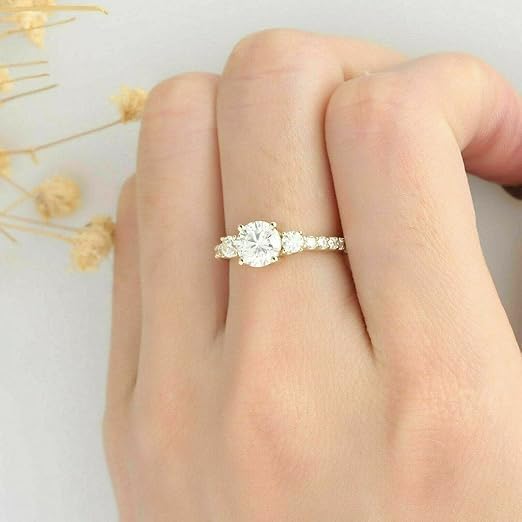 Ashu jewellers || 1.50 CT Round Cut Diamond Solitaire With Accents Engagement Ring 14K Yellow Gold Finish Wedding Anniversary Gorgeous Promise Ring For Her2