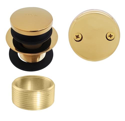 Westbrass D93K-01 Universal Fine or Coarse Thread Replacement Bathtub Tip-Toe Drain Plug with 2-Hole Faceplate, Polished Brass