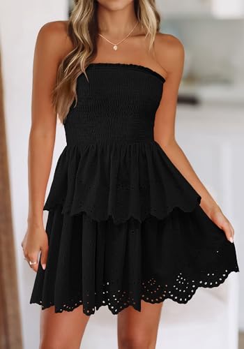 BTFBM Summer Dresses for Women 2025 Tube Strapless Mini Hollow Out Lace Wedding Guest Dress3