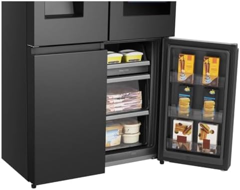 Hisense RQ760N4IFE Cross Door Kühl-Gefrierkombination, Total NoFrost, Smart Connectivity mit Display & WiFi, MultiFlow Kühlung, Eis- & Wasserspender, Metal Tech Cooling, EEK E, Schwarz
