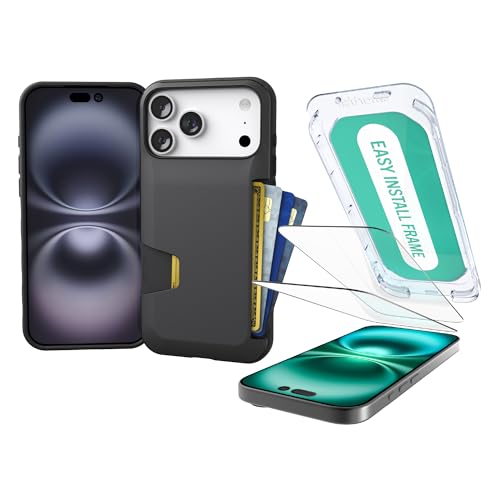Image of Smartish iPhone 17 Pro Max Wallet Case + Screen Protector - [Slim + Protective] Phone Case Credit Card Holder + 2-Pack Tempered Glass Screen Protectors for Apple iPhone 17 Pro Max - Black Tie Affair