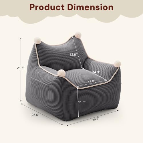 Korser Bean Bag Chair for Adults and Teens, Small Bean Bag Couch Cozy with Foam Filler, Corduroy Comfy Beanbag Chair with Back Support, Lounge Floor Sofa for Living Room, Reading, Bedroom, Grey - image 3