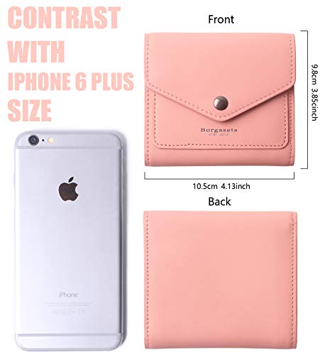 Small Leather Wallet for Women, RFID Blocking Women's Credit Card Holder Mini Bifold Pocket Purse (Rouge Pink)