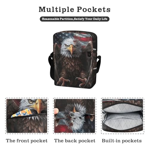 Crossbody Bag American Flag Eagle 4th Of July Independence Day Messenger Bag for Women Men Purse Shoulder Bag Satchel Bag with Adjustable Strap 214A70372