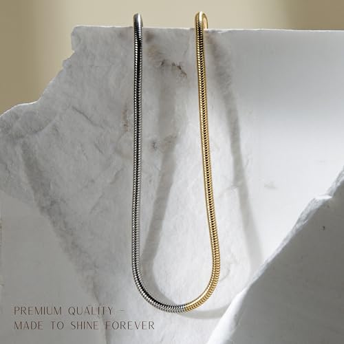 Mixed Metal Necklace | Waterproof 18k Real Gold Plated Snake Chain | Non Tarnish | PVD coated | Gold and Silver Jewelry | Two Tone Necklace4
