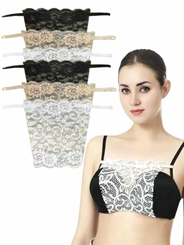 Image of FIMS - Fashion is my style Cotton Lace Clip-on Camisole for Womens,Floral Pattern with Snap Button Closure, Adjustable,Combo Pack, Black White Beige, Free Size