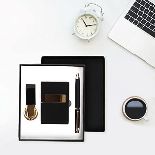 Image of Gift Set with Metal Pen, Magnetic Debit /Credit Card Holder and Metal Leather Keychain | Men Gift Set Combo | Gifts for Men Birthday Special Unique I Men Gift Ideas (Black)