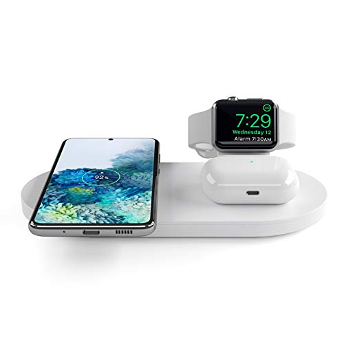 seacosmo Wireless Charger, 3 in 1 Wireless Charging Station for Apple Watch, AirPods (Pro), 7.5W Qi Fast Charge for iPhone 12/Pro/11/Pro/Xs Max/XR/XS/SE/8/Plus, Galaxy S20FE/S21 All Qi-Enabled Phones