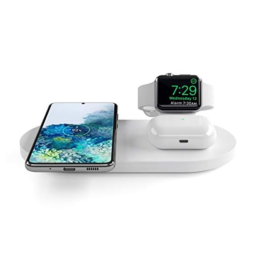 seacosmo 3-i-1 laddningsstation, Trådlös Laddare kompatibel med iPhone 13/12/Pro Max/11/XR/7/8/Plus, Samsung S20FE/S21, iWatch 5/4/3/2/Airpods Pro och fler Qi-kompatibla enheter, vit