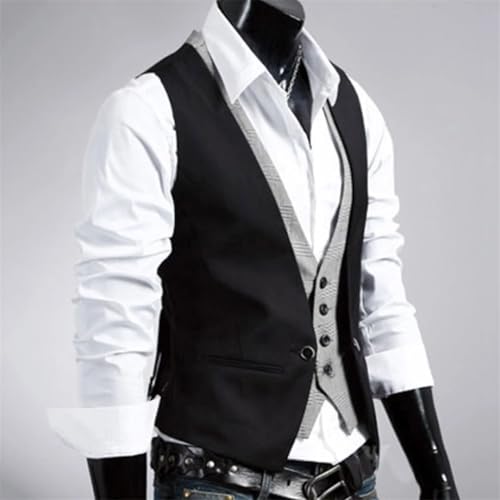 Men’S Formal Business Waistcoat Slim Fit V-Neck Single Breasted Fake Two-Piece Sleeveless Casual Vest Gilet3