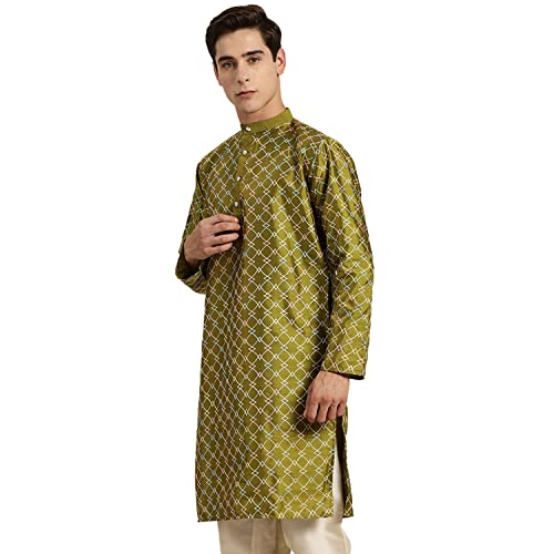 Image of SOJANYA Men's Silk Blend Geometric Regular Kurta