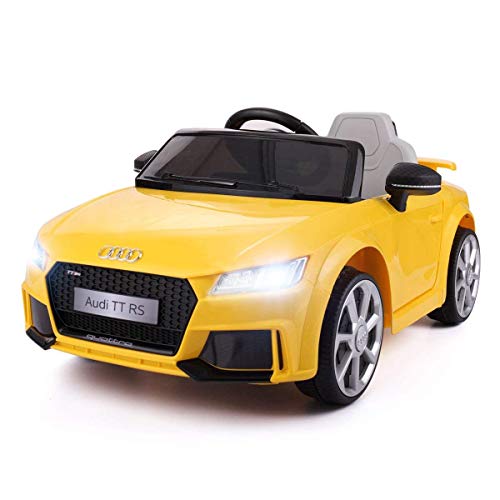 JAXPETY Yellow Audi TT 12V Electric MP3 LED Lights RC Remote Control Kids