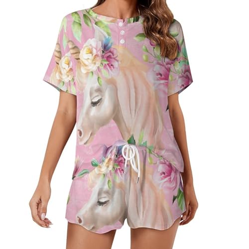 Pyjama licorne femme manches courtes pour soirées cocooning été