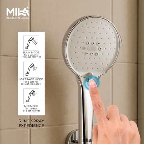 Image of Mila NoClog Hand Shower | Chrome Finish Wall-Mounted Bathroom Hand Shower with Rain, Massage & Mix Modes | Anti-Clog Self-Cleaning Nozzles
