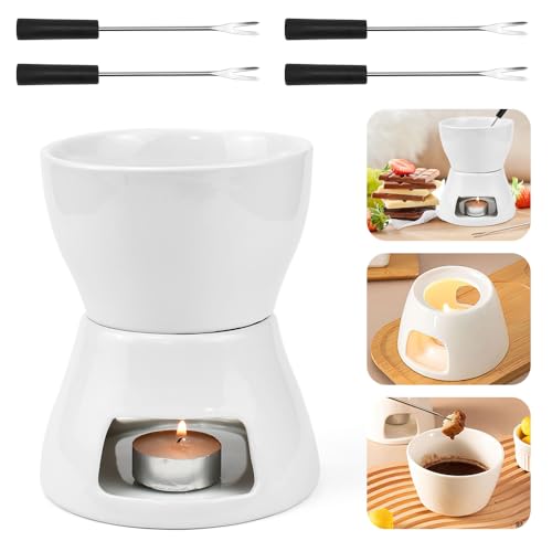 GZCZCC Schokoladenfondud Set Schmelztopf f&uuml;r Schokolade Keramikschale mit Teelichthalter Schmelztiegel Schokolade Mini Schokofondue Teelicht Tasse Schokoladenschmelzer Tasse Schokofondue Set Teelicht