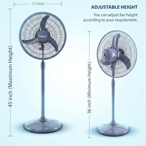 Image of Fogger Electric Pedestal Stand Fan, Blue, Silent Operation, High Air Delivery, 2 Year Warranty
