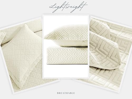 Image of VAS COLLECTIONS 100% Cotton Ultrasonic Quilted King Bedspread Set, 280 TC Soft Lightweight Stitch-Free Coverlet, 90x100 Inches, with 2 Pillow Covers (Beige)