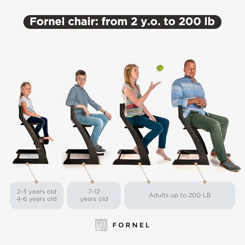 Image of FORNEL Modern Black Wooden High Chair | Adjustable Grow-with-Me Toddler Seat for Age 3 to 15 | Perfect for Minimalist & Industrial Kitchens