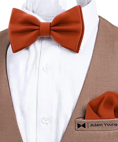 Image of Adam Young Men's Bow Ties with Handkerchief Pre-Tied Style Formal Satin Classic Bowtie for Tuxedo Faux Silk
