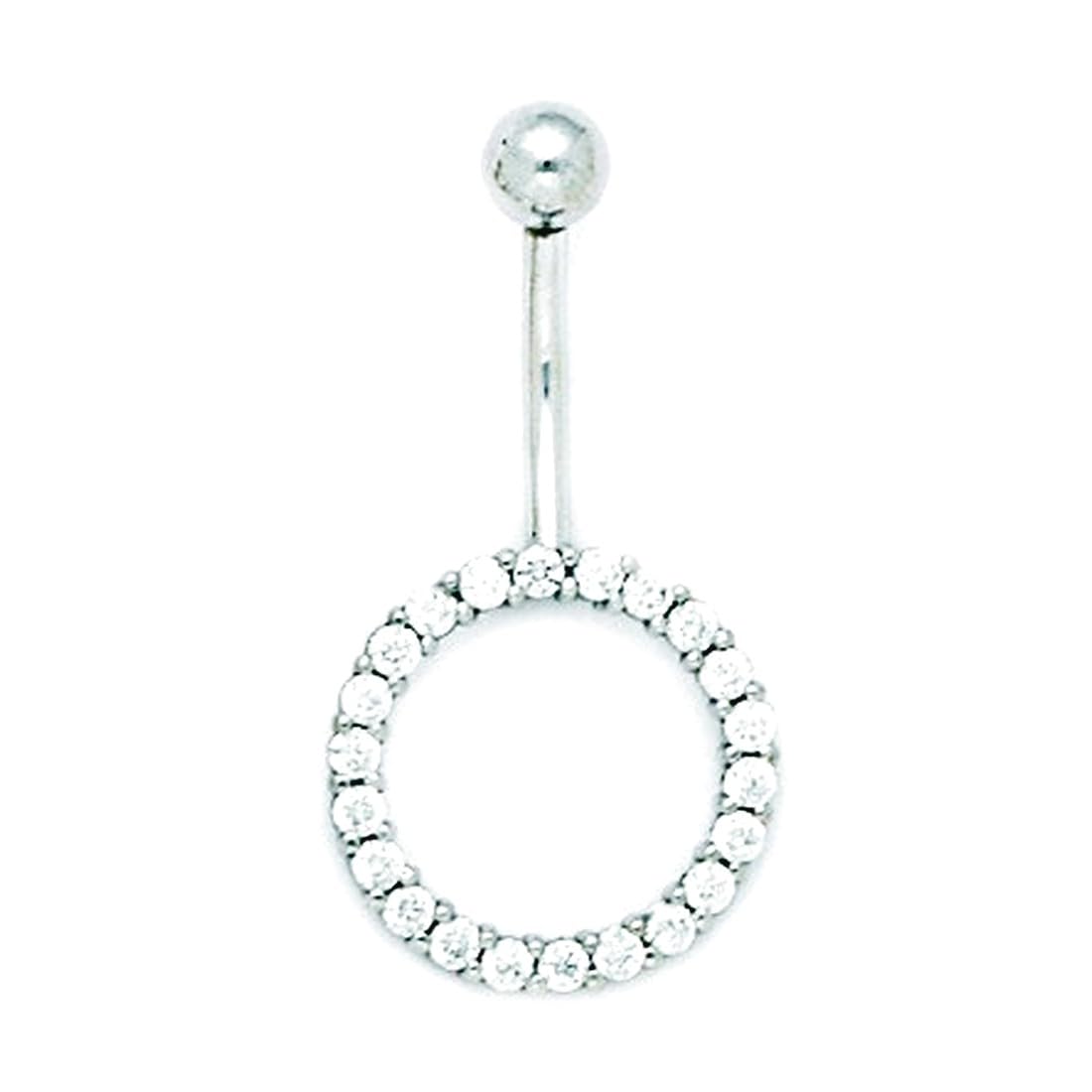 14 Karat Weißgold Zirkonia künstlicher Diamant 14 Gauge baumelnder Kreis Körperschmuck Bauchnabelring Maße 30 x 16 mm Schmuck Geschenke für Frauen, Metall, zirkonia